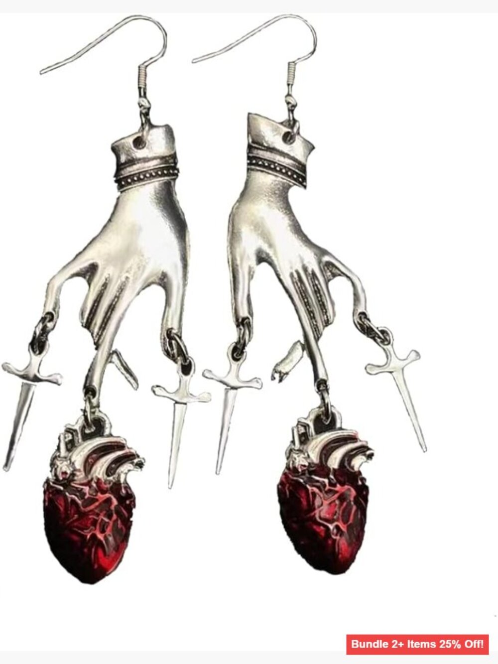 Vintage Gothic Hand Sword Dangle Earrings Hypoallergenic Long Charm